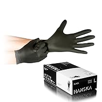 HANSKA 100 Guanti Monouso Nitrile Neri – Senza Polvere – Usa e Getta- Ambidestri – Non Sterili – Base di Gomma – Adatti per Ambiti Medici, Manipolazione degli Alimenti (100, L)