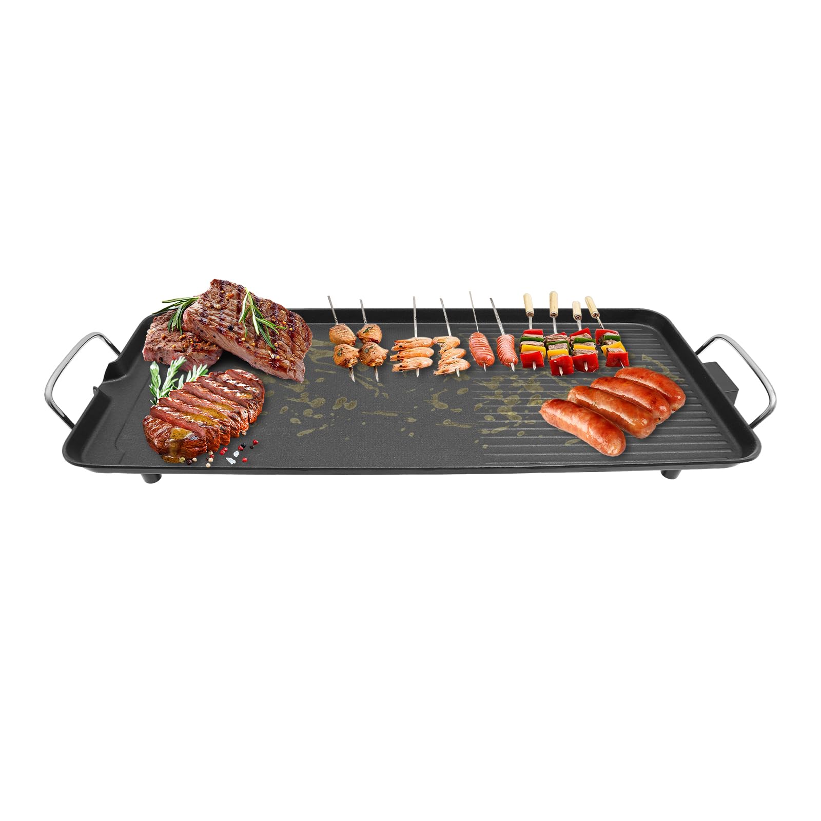 Barbacoa eléctrica, portátil, con 5 niveles de temperatura, 68 x 28 cm | 1500 W y revestimiento antiadherente, para camping, jardín y picnic