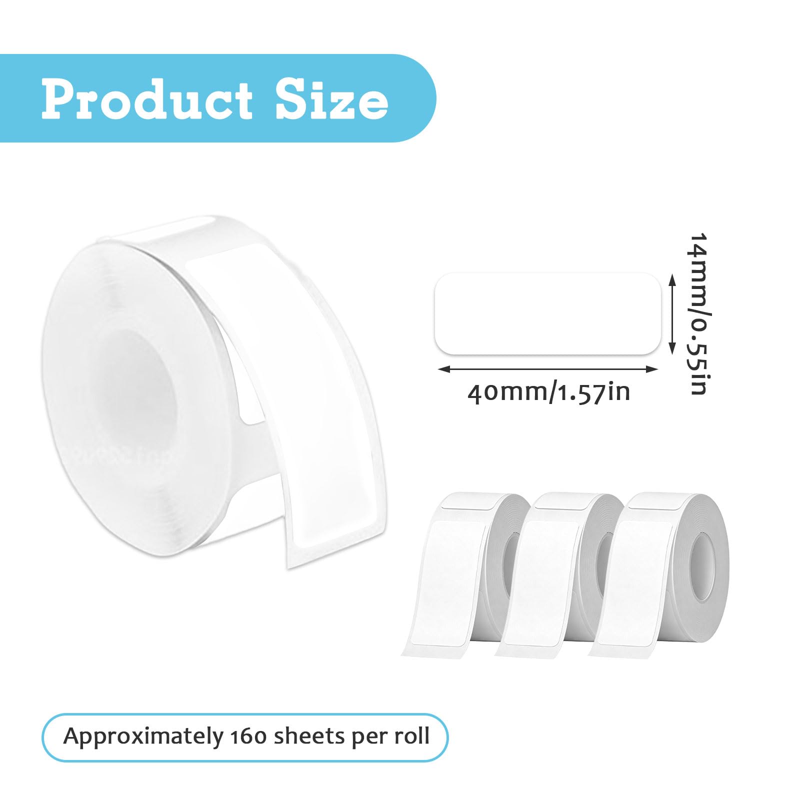 3 rolki wymiennych etykiet – 480 sztuk samoprzylepnych, 14 x 40 mm, wodoszczelne, termiczne, białe, do domu, biura (białe)