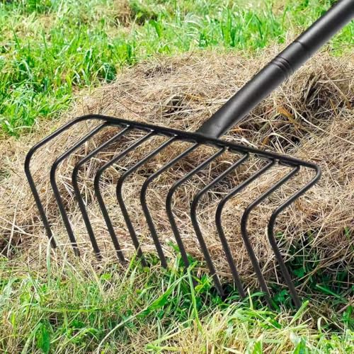 L-Shaped Garden Rake with Oversize Head - 72' Adjustable Lightweight Metal Rake for Thatch, Leaves, Hay, Mulch - Efficient Yard Tool for Quick Cleanup, Effortless Collecting Cleaning