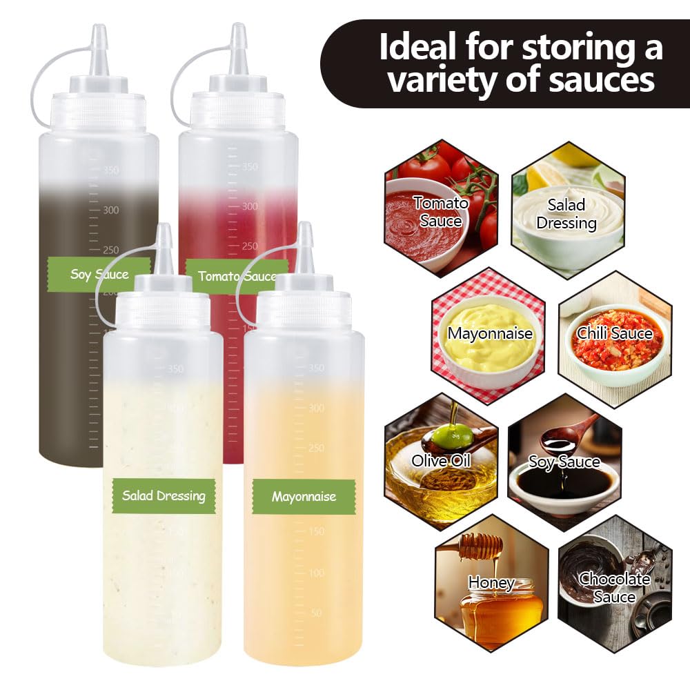 Bottiglie Squeeze Per Salse 4 Pezzi - 350 Ml Con Tappi E Imbuto, Ideali Per Cucina E BBQ - Foto 13