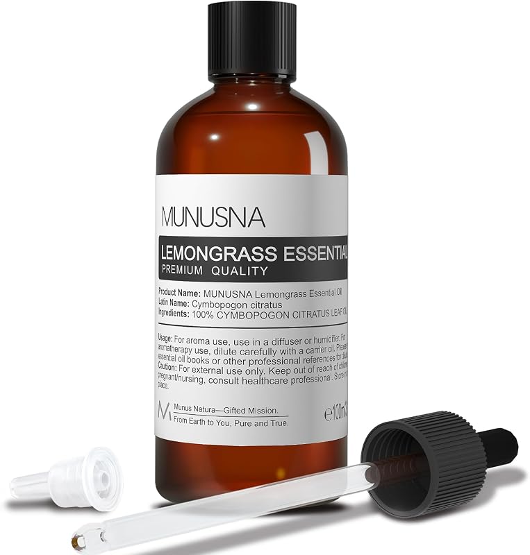 Lemongrass Essential Oil for Skin Care, Massage, Laundry, Diffuser, 100ML | 100% Pure and Natural, Premium Grade Lemongrass Oil Scented Oils for Aromatherapy, Home, Spray, Candle Soap Making, 3.38fl.oz