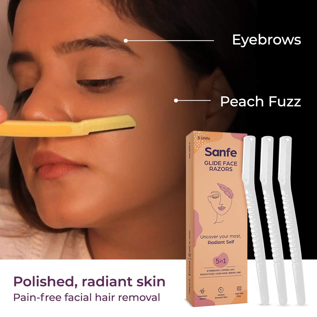 Sanfe Glide Reusable Face & Eyebrow Razor For Women | For Safe & Painfree Facial Hair Removal - Pack of 1 (3pcs) | Razor for Face, Eyebrows, Upper Lips, Chin, Side Locks, Forehead | For Soft Hair 4