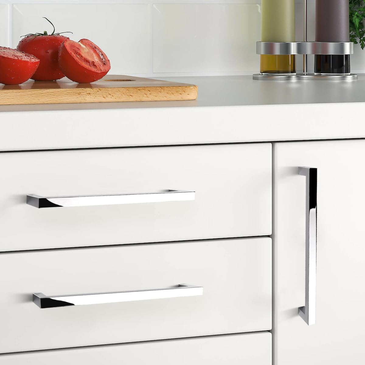 GOBEKOR 30 Pack Kitchen Cabinet Pulls Polished Chrome Square Bar Dresser Drawer Pull Handles 6-1/4in(160mm) Hole Centers, Solid Cabinet Handles Hardware