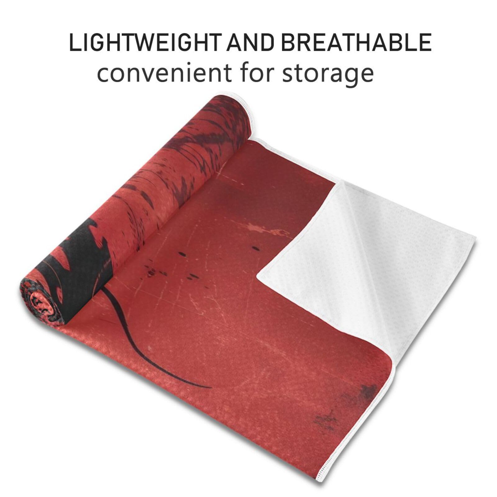 Tappetino da yoga con drago cinese rosso, 185,4 x 68,6 cm, superficie in pelle scamosciata, antiscivolo, asciugamano da yoga per hot yoga, pilates e allenamento, lavabile in lavatrice