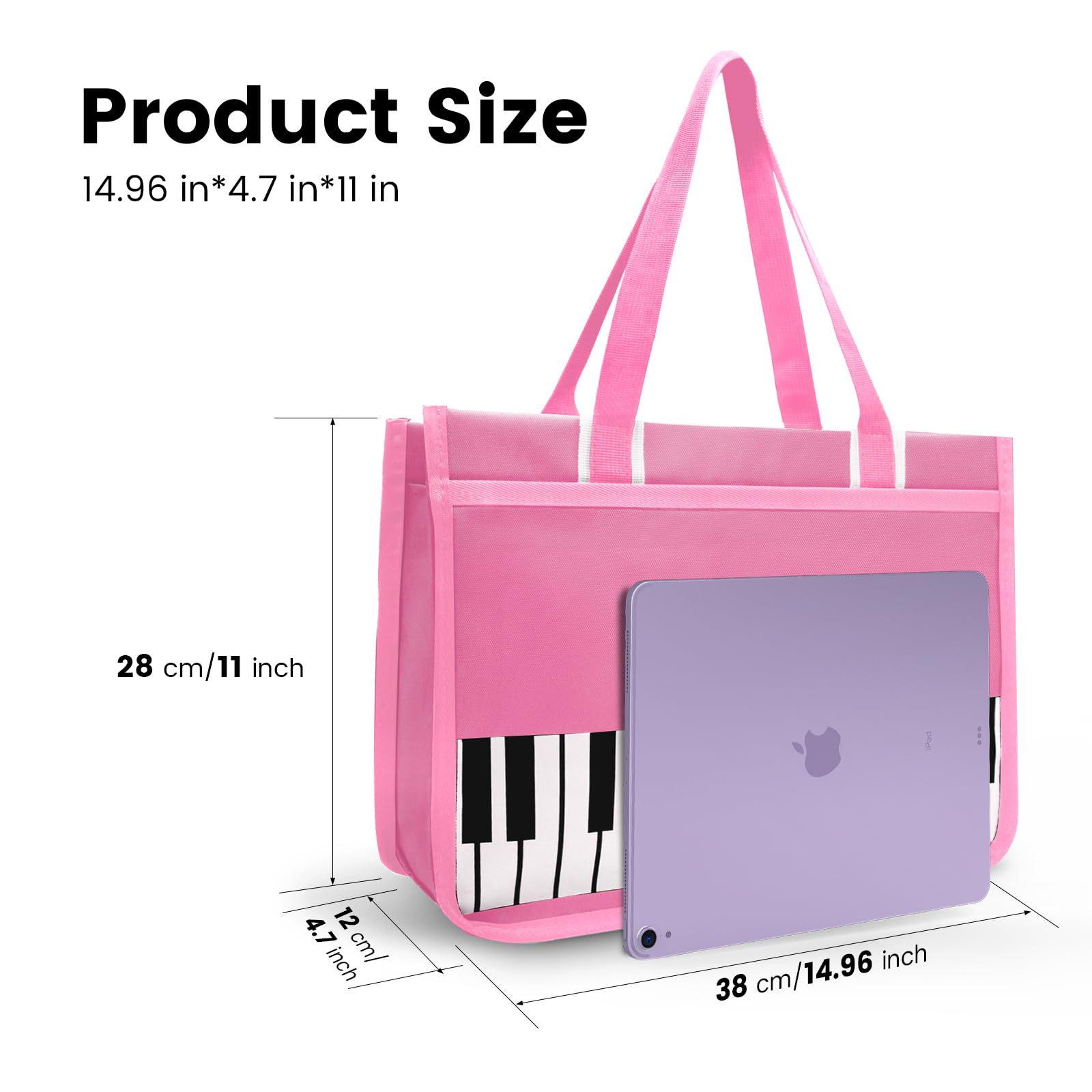 BestSounds Piano Bag, Zipper Waterproof Music Book Tote Bag Piano Accessories for Women Gifts for Musicians (Pink) - Image 4
