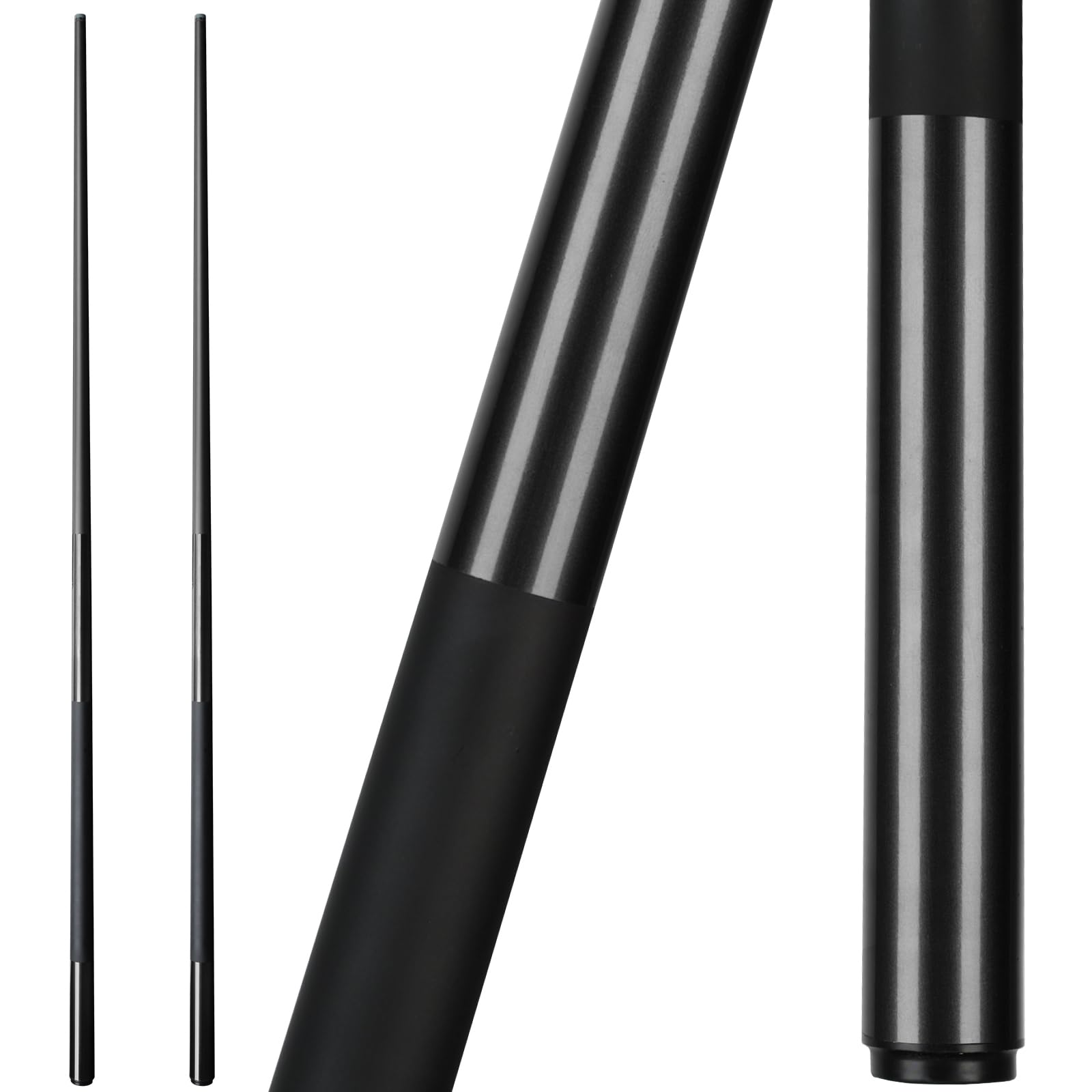 Kmise Fiberglass Graphite Composite Pool Cue Sticks 19oz 9.5MM Cue Tip One-Piece 57inch Professional Pool Cue Low-Deflection Billiard Cue Sticks Set of 2 for Home & Bar Play Black