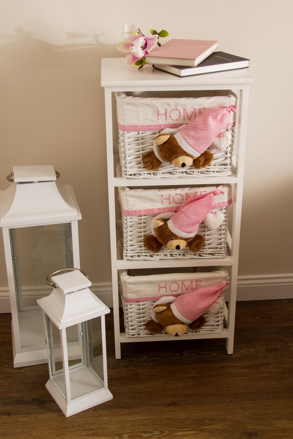 Kommode Sleepy Bear, Weiß/Pink, mit 3 Körben, Schubladenorganizer für Kleidung, Mehrfarbig, einzigartig