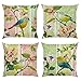 Bonhause 4 Pack Federa per Cuscini 45 x 45 cm Uccello Fiore Primavera Poliestere Biancheria Copricuscini Decorativi per Divano Letto Auto