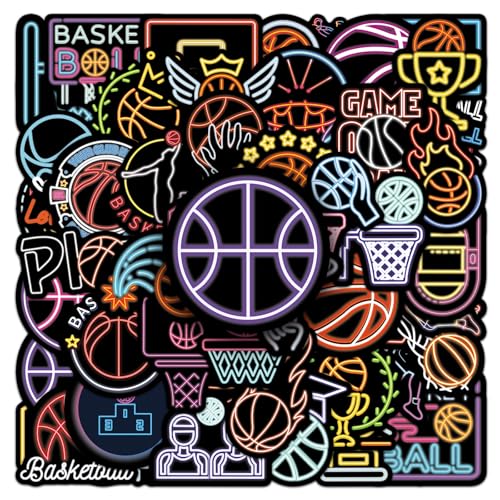 Neon Basketball Stickers for Laptops ZLWSD 50Pcs Light Sports Ball Decals for Kids Teens Adults Neon Lamp Decoration Water Bottle Skateboard Guitar Bedroom Tags Sticker