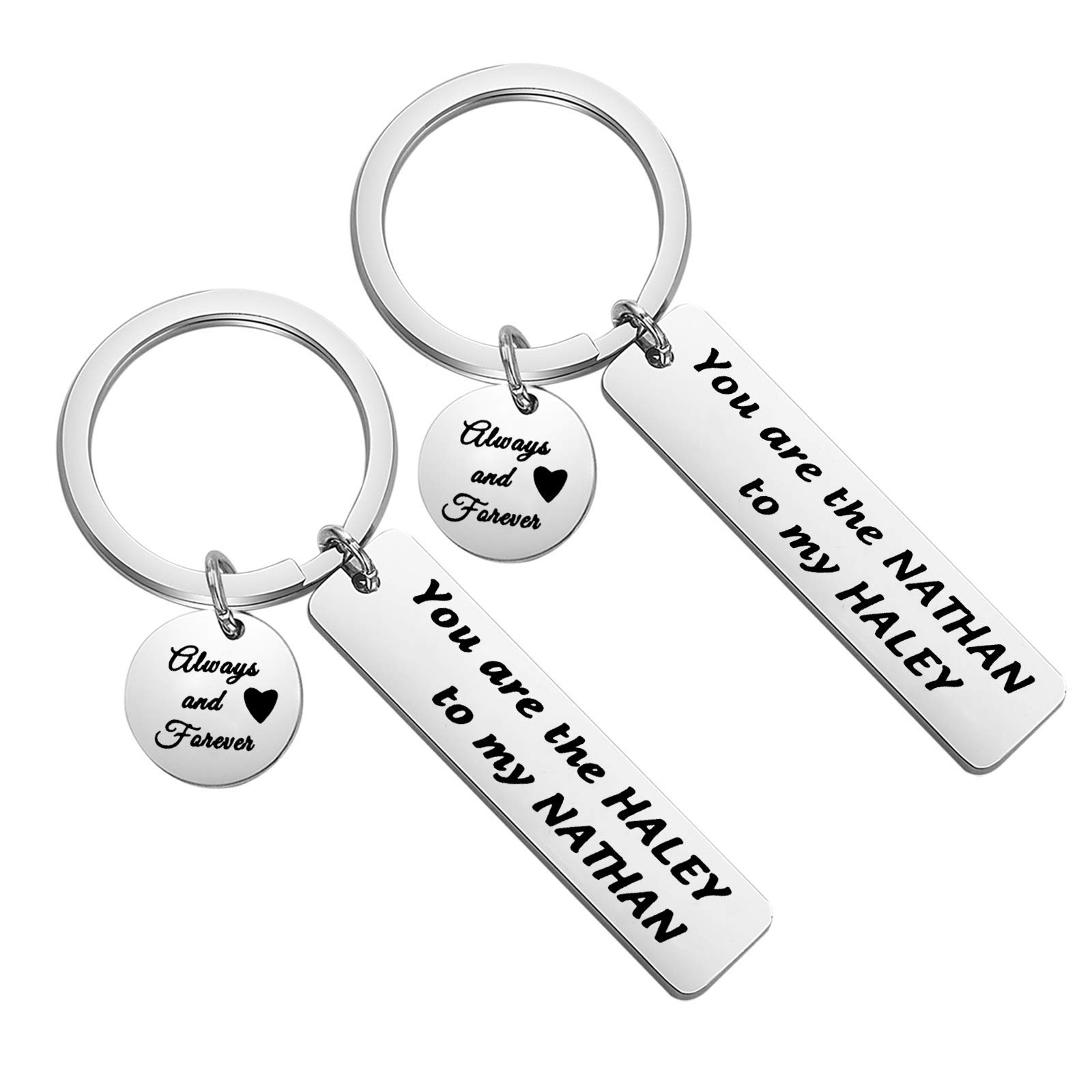 FAADBUK Couple Keychain Set You Are The Haley to My Nathan Always And Forever Valentine’s Gift, Silver, Small