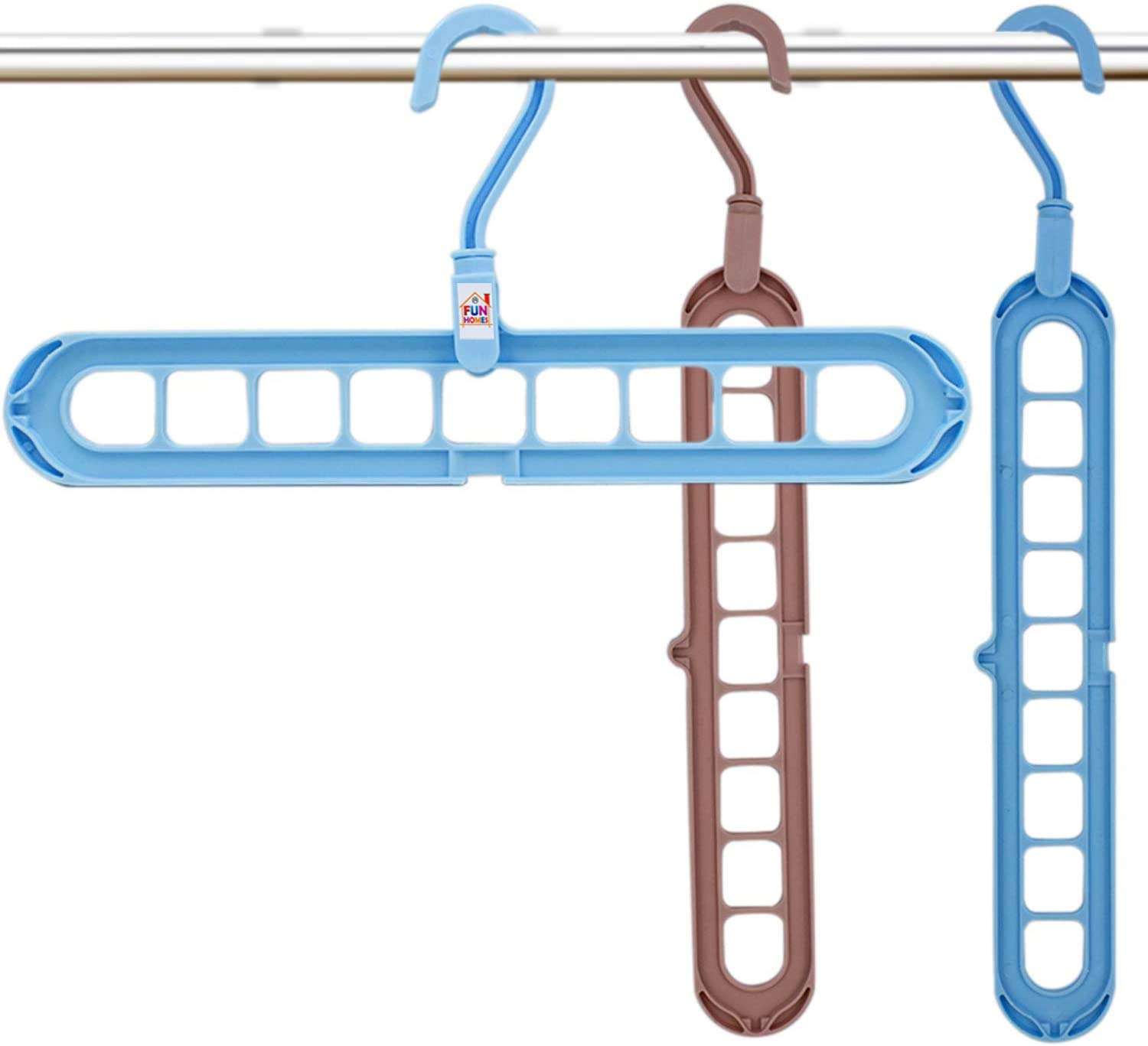 Fun HomesPlastic Hanger Multi-Purpose Clothes Or Wardrobe Organizer (Set Of 3,Multi)
