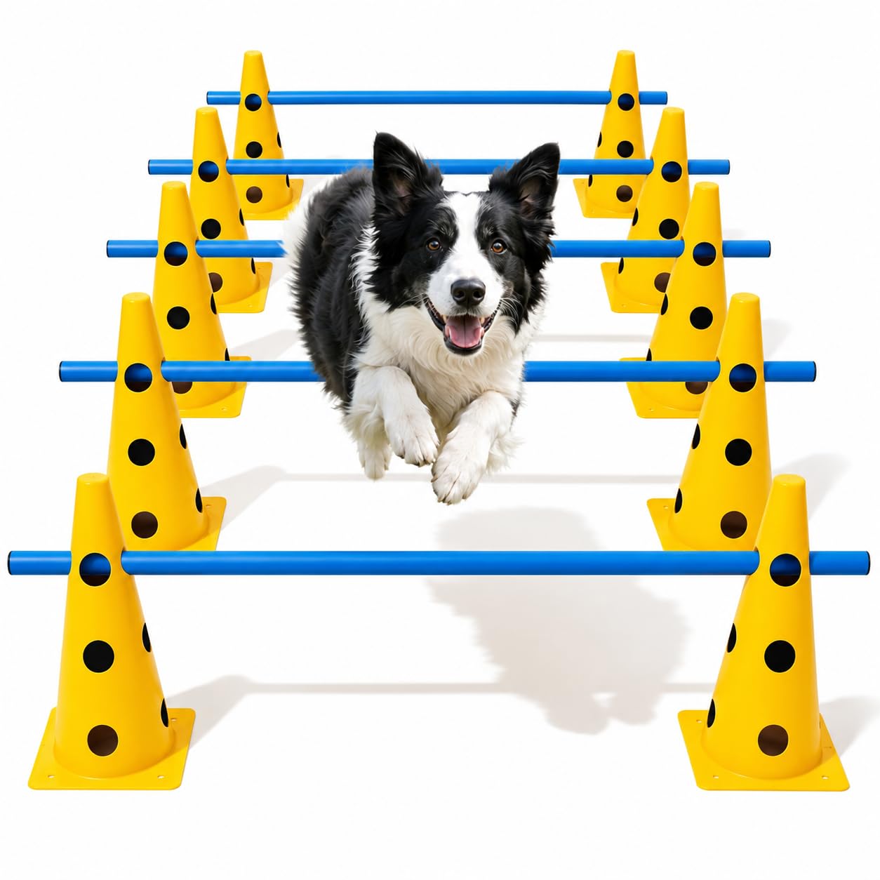 Agility Set Hunde mit 6 Hürden, Cavaletti Hund Trainingsset, 12 Verstellbare Stangen & 12 Pylonen mit Tragetasche, Hunde Agility Zubehör für Hundetraining, Hundesport, Hobby Horse & Kinder Parcours