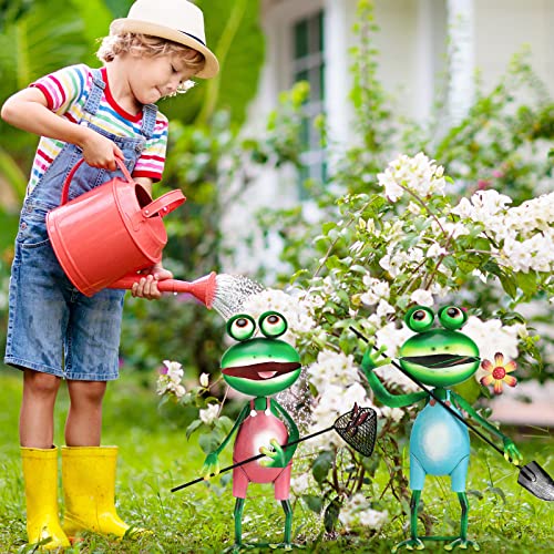 Qunclay 2 Pcs Metal Frog Garden Stake Outdoor Decor 3D Frog Figurine Garden Decor Metal Yard Art Frog Statue For Spring Summer Lawn Patio Backyard Pathway Yard Garden Decor #TOP4