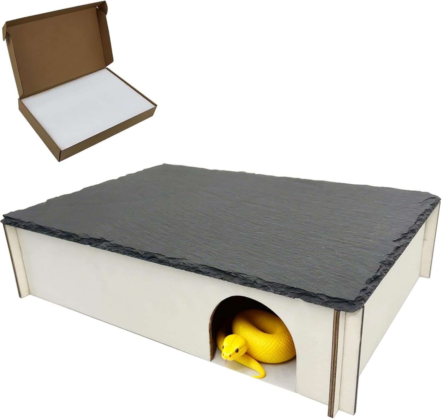 Photo 1 of INOSCIND Large Snake Hide with Slate Reptile Hide Box Ball Python Hide 13.8×9.8×3.1" (L) Reptile Hides Snake Hides for Ball Pythons Leopard Geckos100% Natural Stone & Wood Reinforced Packaging