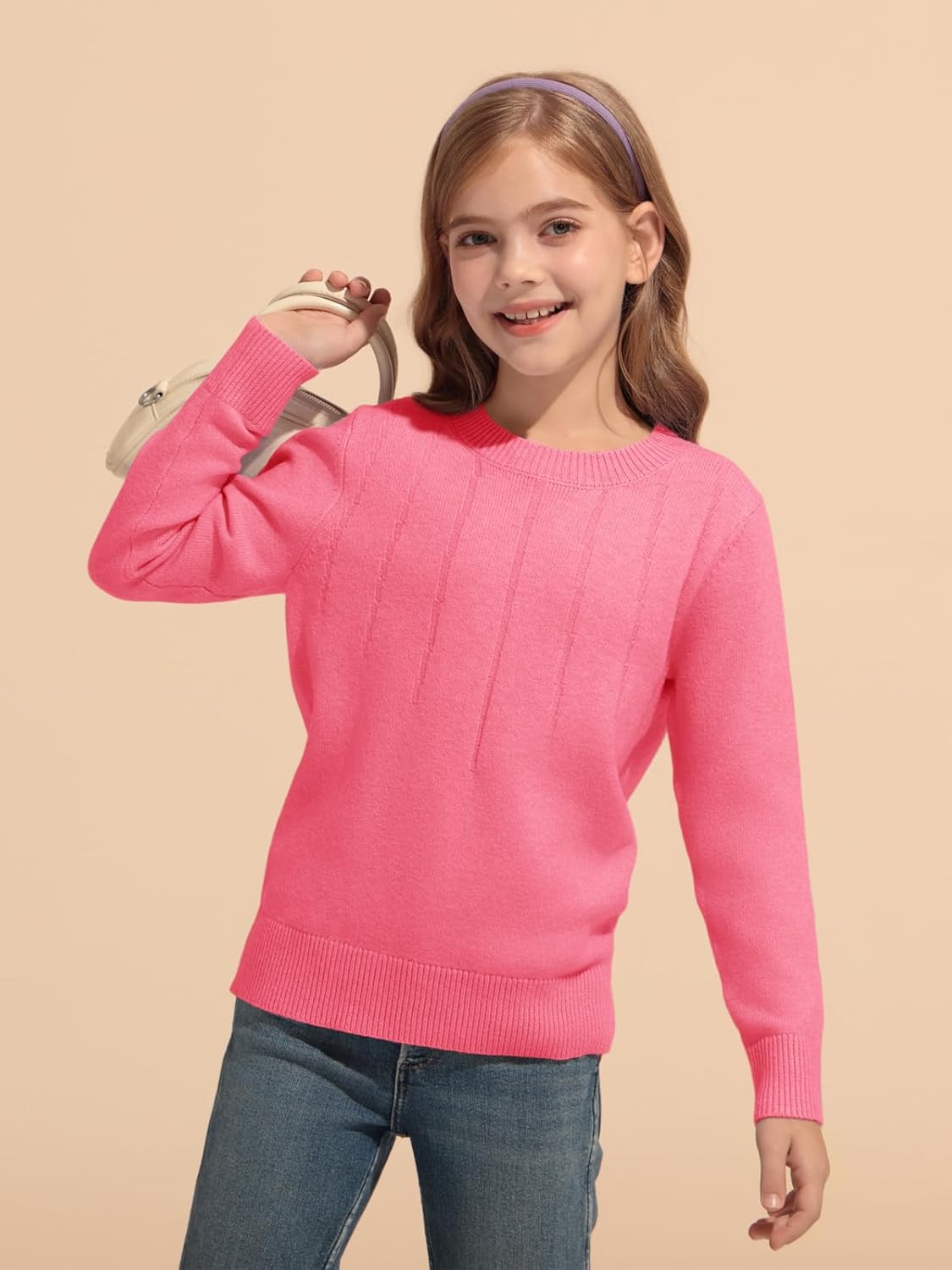Haloumoning Girls Sweaters Kids Crewneck Long Sleeve Pleated Knit Pullover Sweater Fall Fashion Clothes 5-14 Years - Image 3