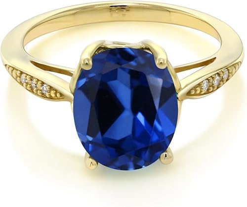 Miniatura 3 de Gem Stone King Anillo de compromiso de oro amarillo de 14 quilates de 2-3 quilates con piedra preciosa ovalada de 0.394 x 0.315 in y diamantes