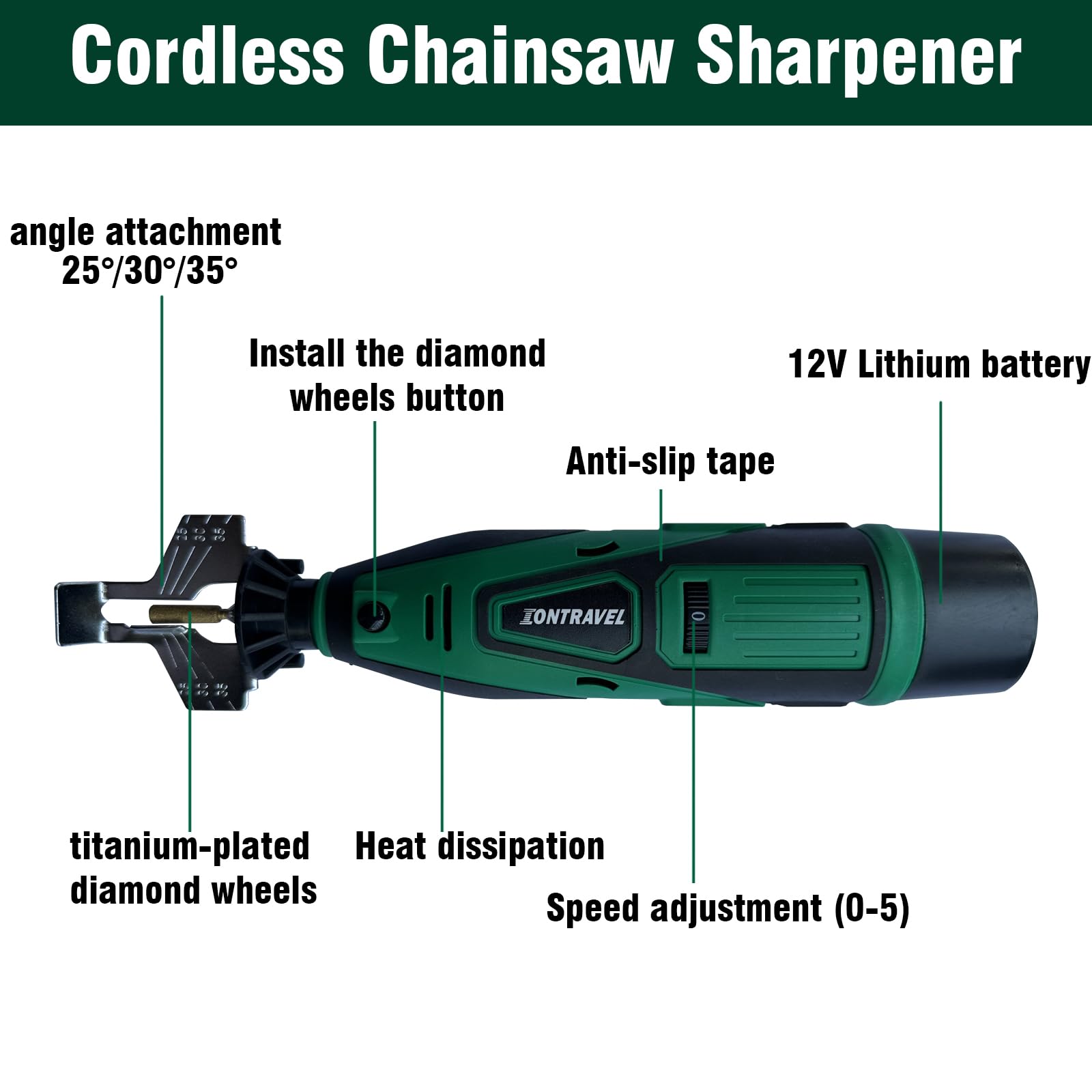 Afilador de motosierra inalámbrico, herramienta afiladora eléctrica de 12 V con 54 accesorios de afilador y baterías 2 psc, kit de afilador de cadena de motosierra de alta velocidad con puntas de