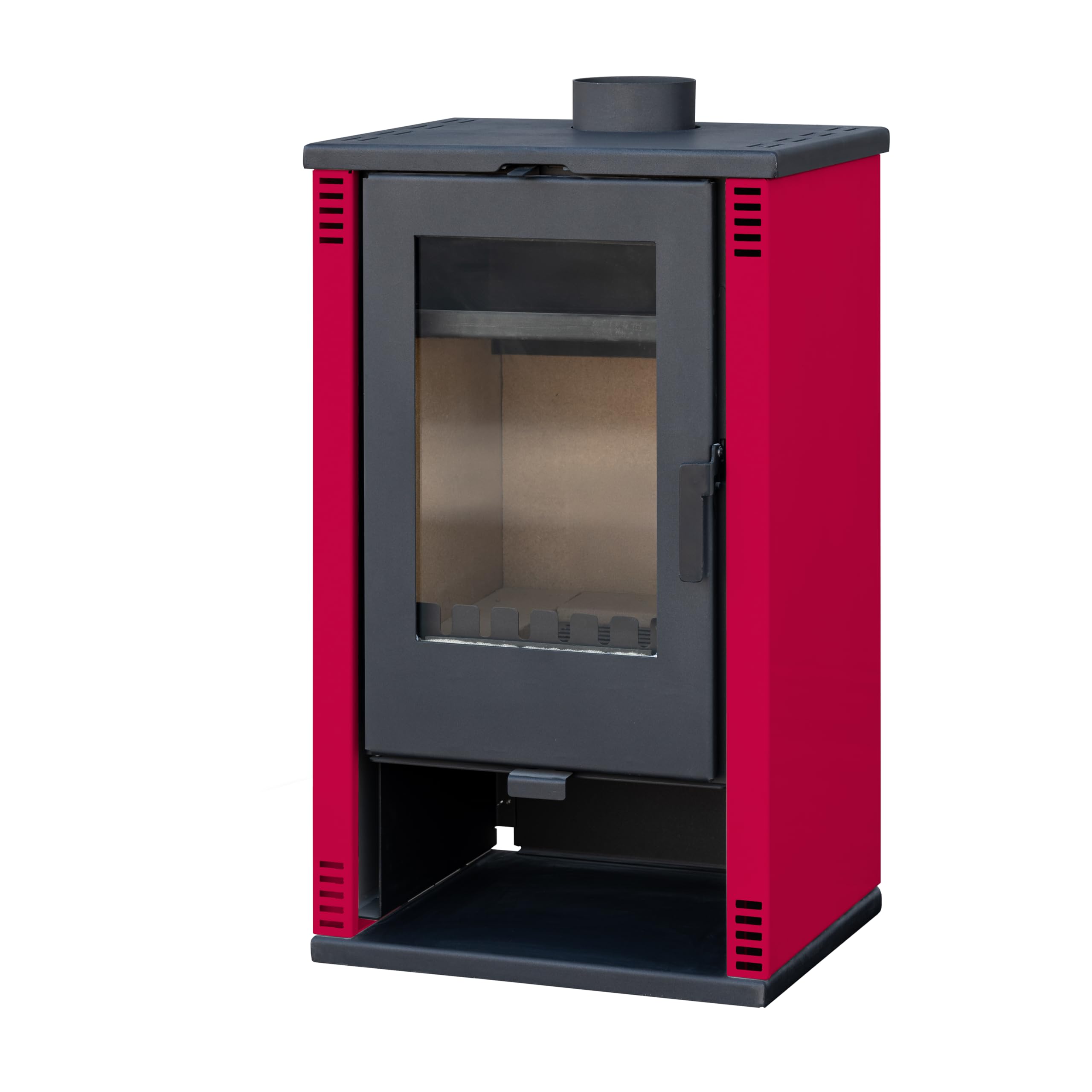 ALAZ Mouse K10M Poêle à bois 10 kW - Bordeaux - Poêle à bois avec chambre de combustion réfractaire et grande fenêtre - Pour bûches jusqu'à 50 cm - Classe énergétique A+