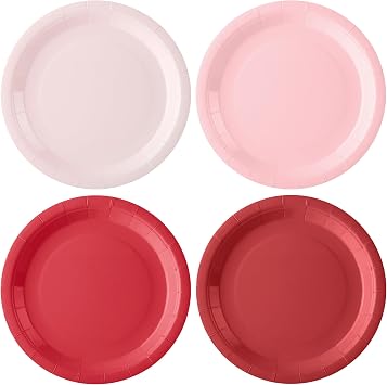 AimFun 24 Pcs Red Pink Paper Plates Valentines Day Gradient Color Party Plates 7 Inch Disposable Round Dessert Cake Plates for Baby Bridal Shower Birthday Mothers Day Party Supplies