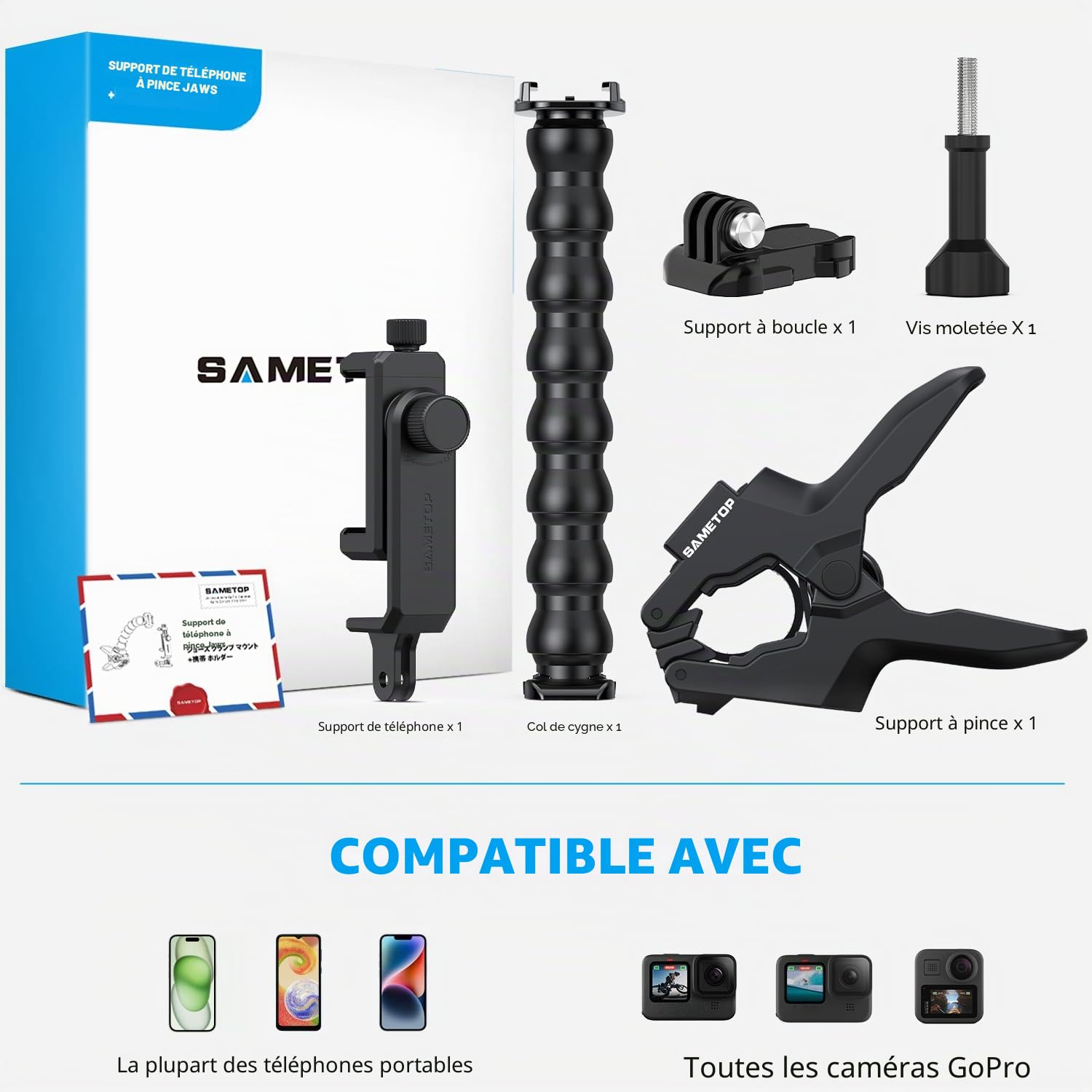 Support Téléphone Pince à Col de Cygne Fixation Flexible Bras | pour iPhone 17 16 15 14 Pro Max Plus 13 12 Samsung GoPro et Tous Les Appareils 4-7"