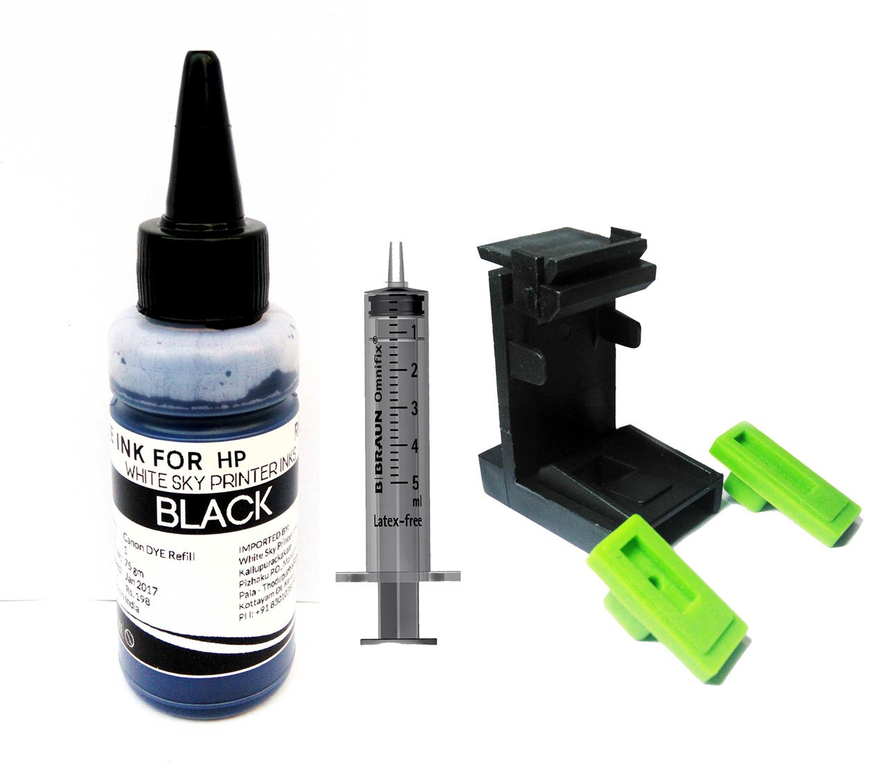 White Sky Refill Ink for HP Printer Black 100ml with Suction Tool for