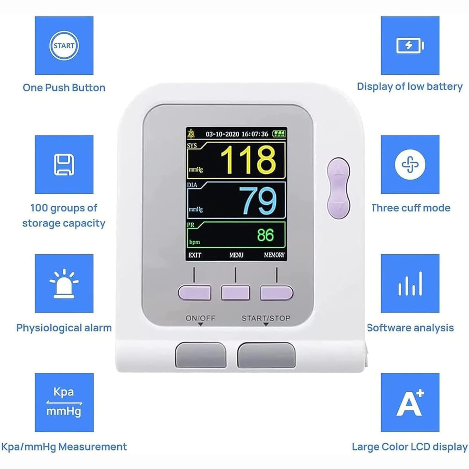 Ciśnieniomierz, automatyczny pomiar elektroniczny Sphygmomanom z 3 mankietami, wyświetlacz LCD 7.1 cm, cyfrowy weterynaryjny ciśnieniomierz dla psów, kotów, zwierząt domowych