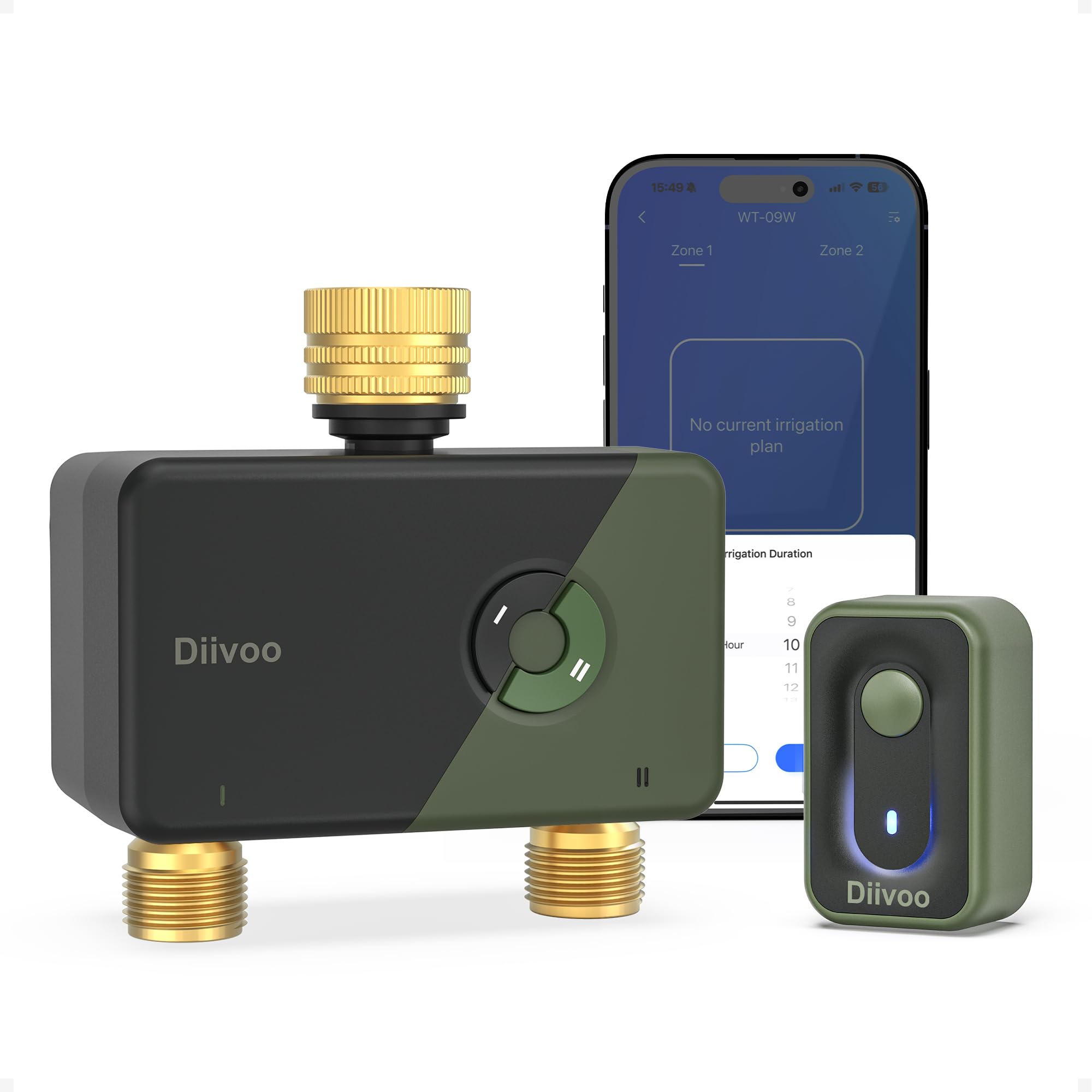 Diivoo Brass Wi-Fi Sprinkler Timer 2 Zone, Smart Water Timer for Garden Hose Remote Control,Compatible with Alexa and Google Home,12 Irrigation Plans,Rain Delay & Manual Watering for Garden,Lawn,Yard