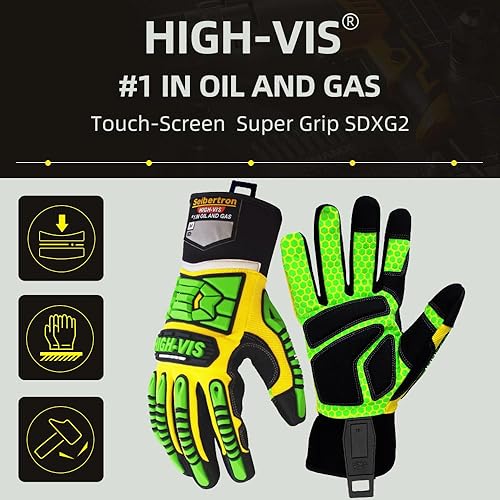 Miniatura 2 de Seibertron HIGH-VIS SDXG2 - Guantes de seguridad para protección contra impactos y aceite y gas, antivibraciones, CE EN388 4131 XL