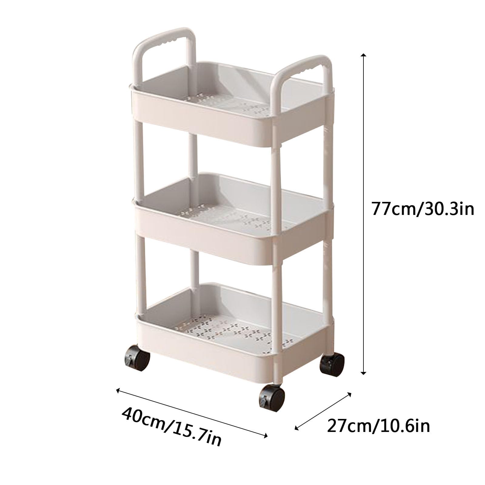 Condition photo showing New/Like New for rolling storage rack storage with wheels 3-tier shelves shelf storage plastic storage shelving shelf rack garage storage shelves kitchen storage rack for living room office bathroom (white)