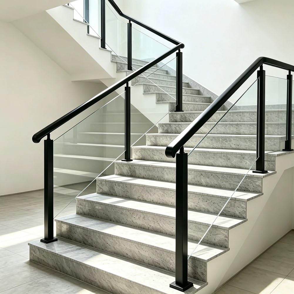 Geländerpfosten aus Aluminiumlegierung für Balkon- und Poolgeländer, mit flachen, verstellbaren 270°-Winkelhalterungen (Endpfosten, 85 cm/33,5 Zoll).
