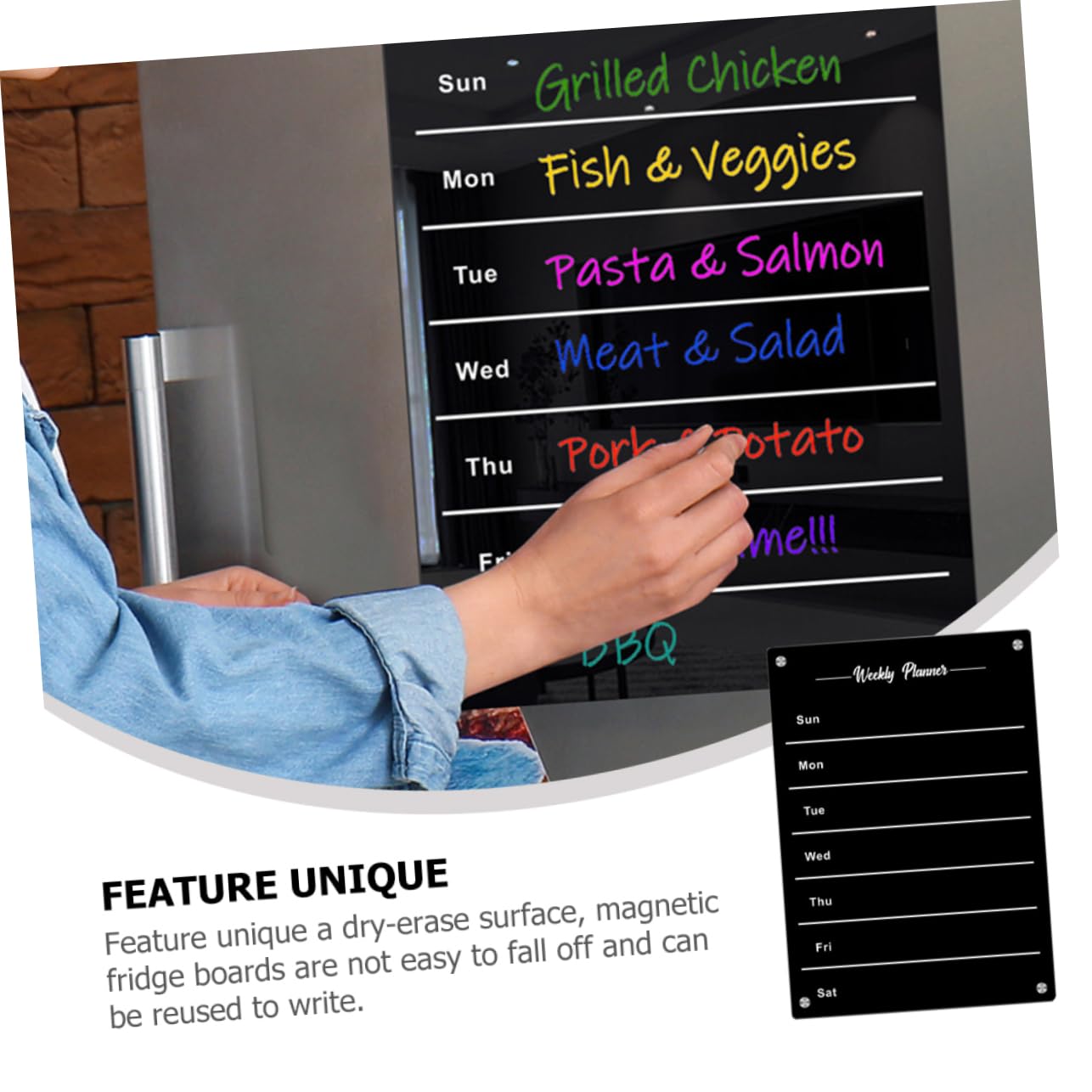 Uonlytech Magnetisches Notiz Planungs Whiteboard aus Schwarzem Acryl mit Glatter Schreibfläche Abwischbar und Praktisch für Kühlschrank und Küchenkalender 1 Satz