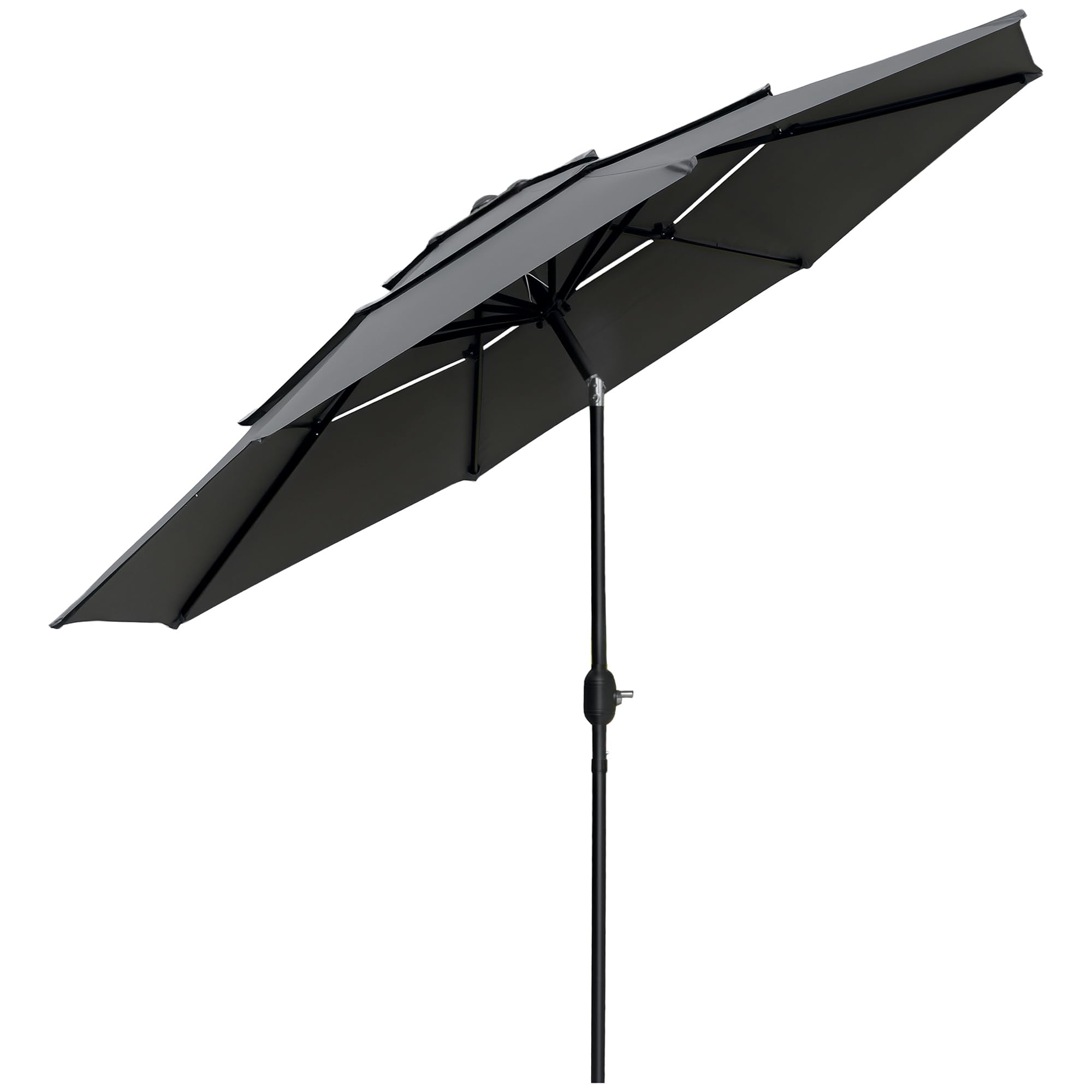 Outsunny Parasol de jardin extérieur parasol inclinable rond Ø 2,85 x 2,5 m avec ouverture fermeture manivelle, 2 évents, toile 180 g/m² protection Anti-UV, parasol pour balcon, terrasse, gris