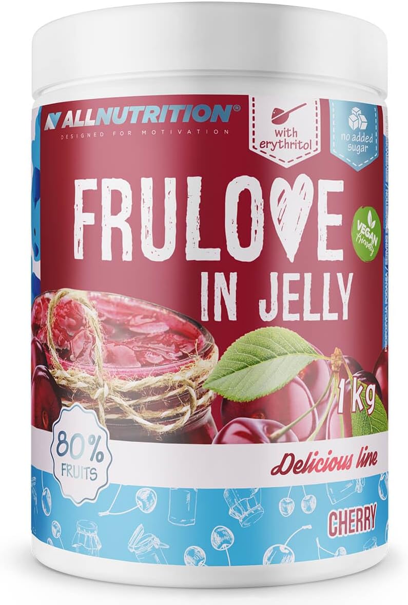 ALLNUTRITION Sugar Free Jam - Frulove In Jelly Cherry - Seriously Low Carb Fruits in Jelly - 80% Fruit Jelly Low Calorie Spread - Sugar Free Marmalade - Vegan Friendly - 1000g