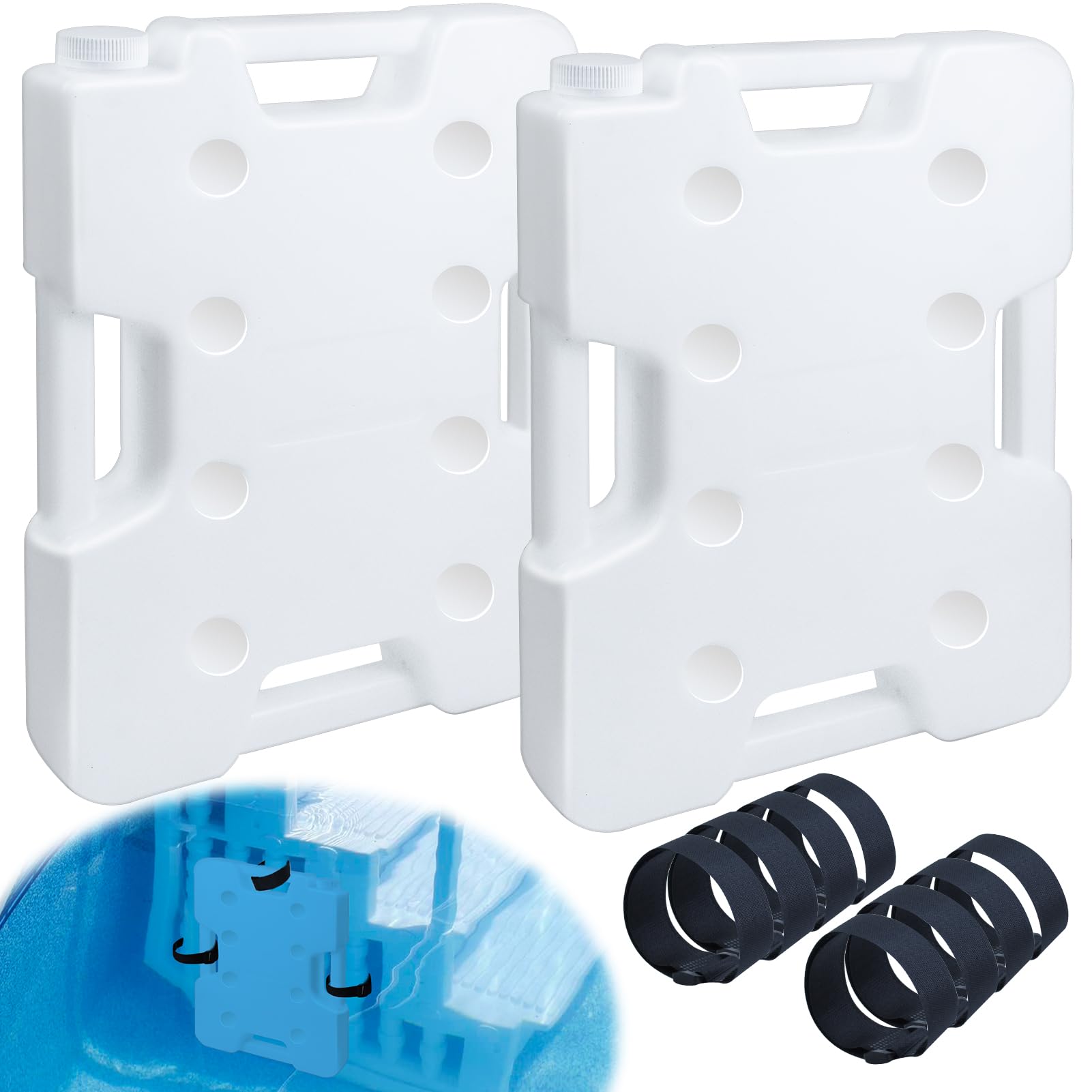 Paquete de 2 pesas de escalera de piscina para piscinas sobre el suelo, pesas de plástico extraíbles para escalones, contenedor de anclaje, bolsa de arena con 8 correas de gancho y bucle que soportan