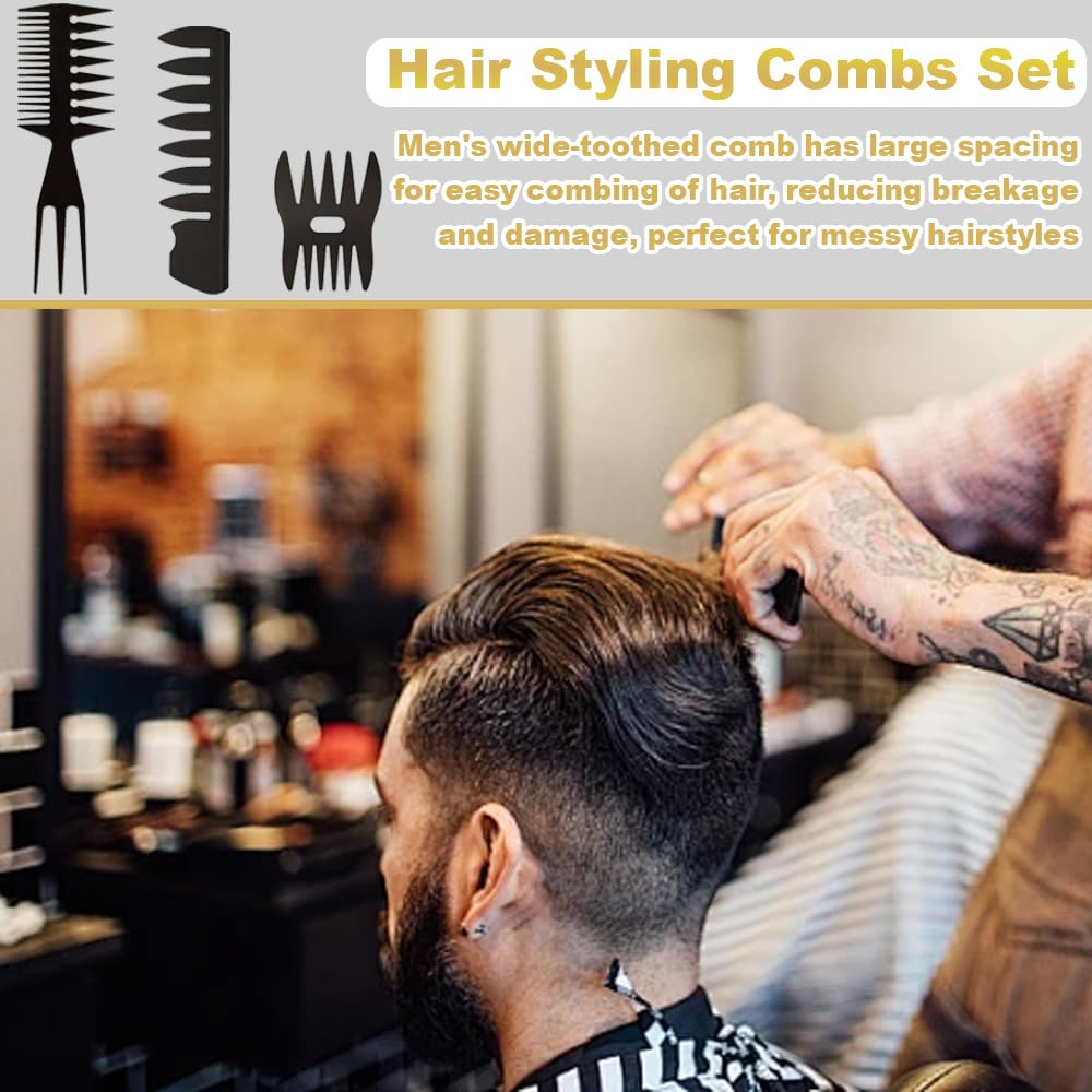3 PCS Wide Tooth Comb Anti-Static Hair Styling Combs Set Retro Hairdressing Texture Comb for Men Quiff Slicked-Back Fauxhawk Undercut Pompadour Styling - Image 4