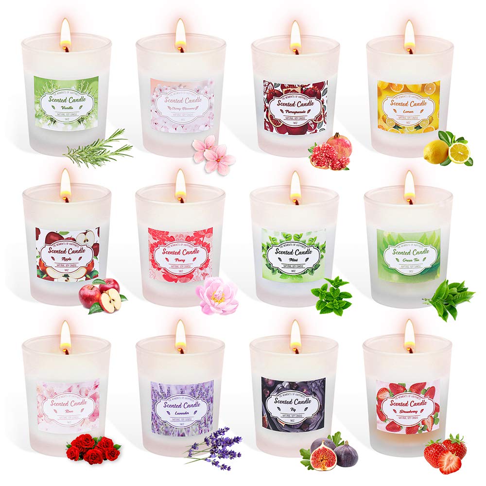Scented Candles Gifts Sets 12 Packs for Women for Mom, Glass Jar Candle Lavender, Jasmine and Vanilla, Natural Soy Wax Travel Tin Fragrance Gift for Valentine's Day Birthday Mother's Day Bath Yoga
