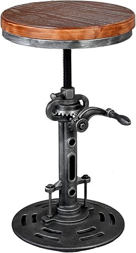 Miniatura 7 de Topower Taburete de manivela industrial antiguo de bricolaje con base de hierro fundido Taburete de bar de diseño de metal de altura ajustable Silla