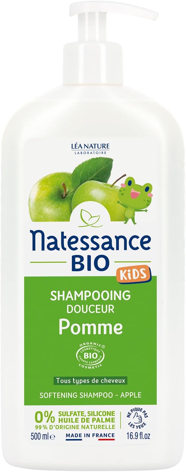 Natessance Apple Sulphate Free Organic Cosmetic Bio Kids Care Hair and Body Shower Gel for Kids, 500 ml