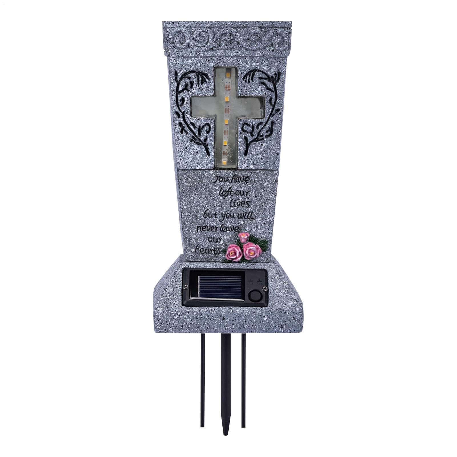 Friedhofsvasen für Grab – 13 x 13,5 x 33 cm Grabsteinvasen – solarbeleuchtete Outdoor-Gartendekoration mit Spikes für Hof, Friedhofsbeleuchtung
