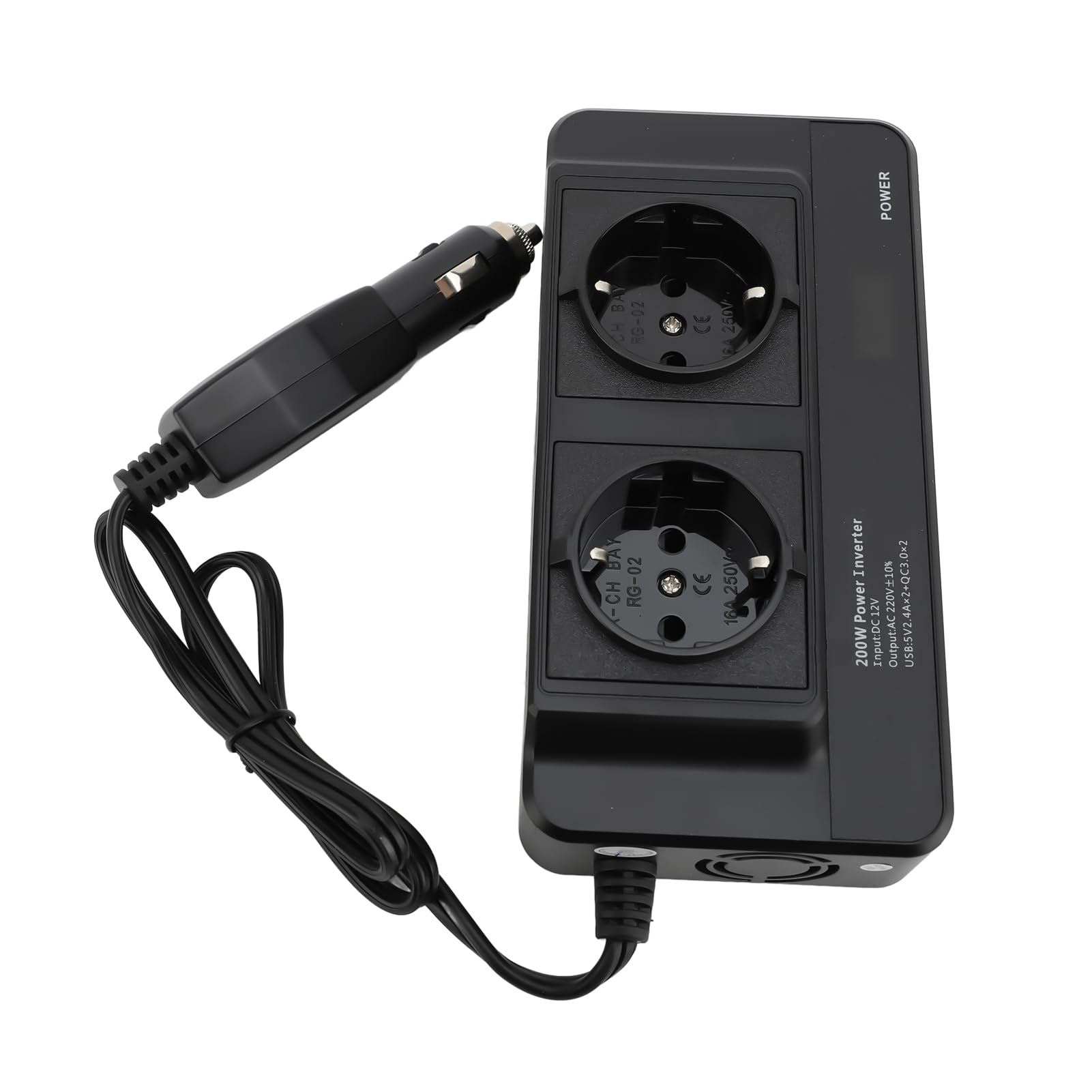 Convertidor de Corriente para Coche de 200W, Inversor Portátil con 4 Salidas Dobles de Puertos USB, Entrada DC12v (220V Enchufe de la UE)