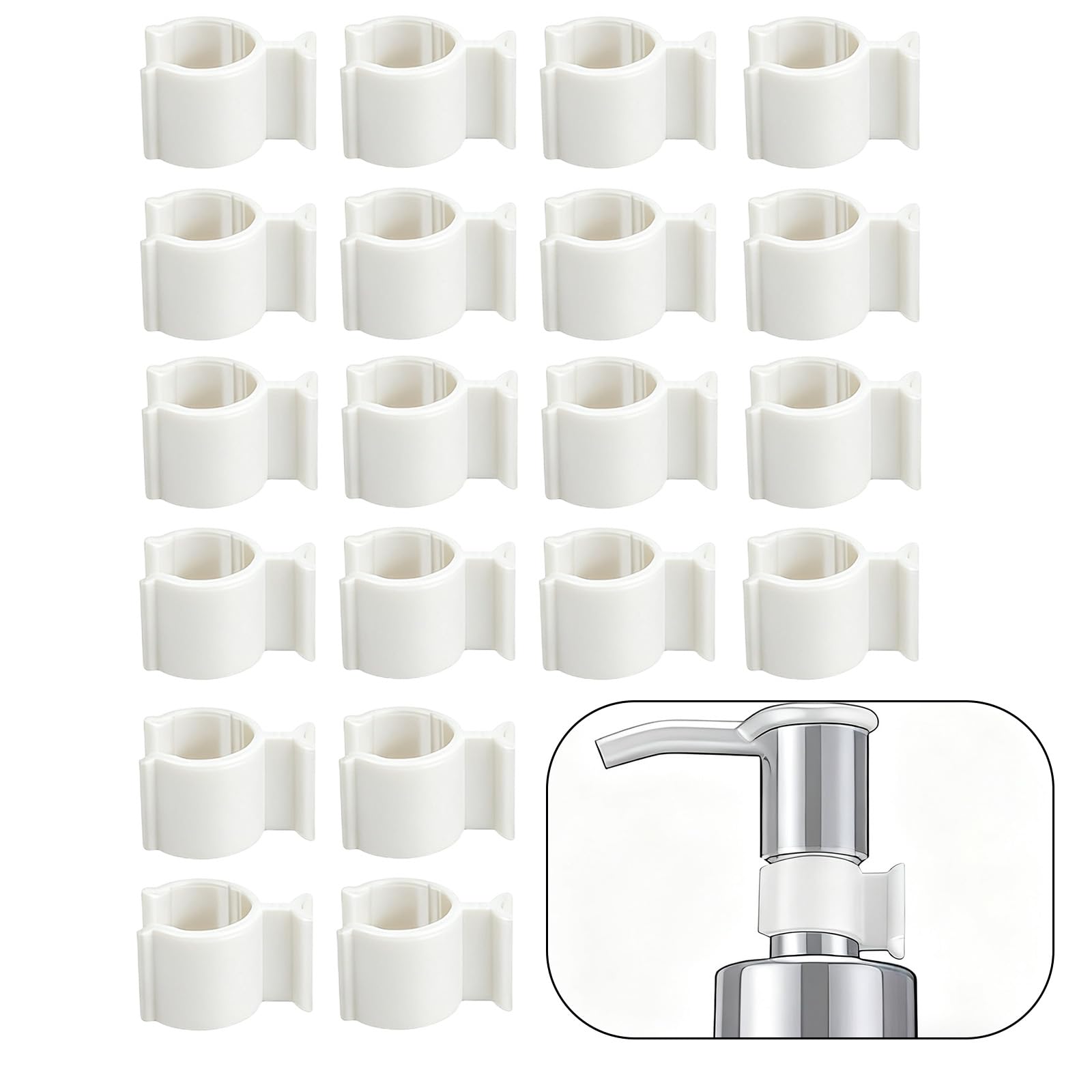 20Pcs Leakproof Cosmetic Dispenser Pump Lock Clip(Medium),No-Spill Cap Clamp for Lotion Shampoo Cleansing Oil Bottles,PP Plastic Leak Locks,Camping/Travel/Gym Friendly Accessory, White