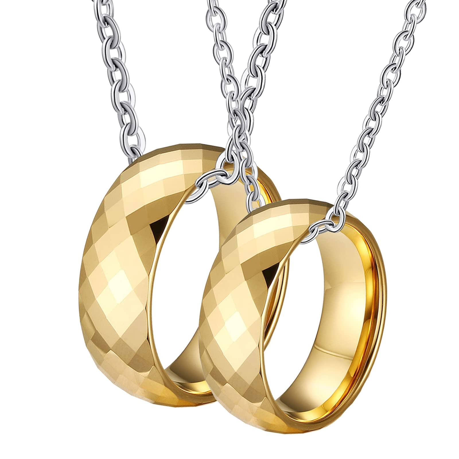 Juego de collar de acero de tungsteno, collar de pareja multifacético anillo de oro de 8 mm
