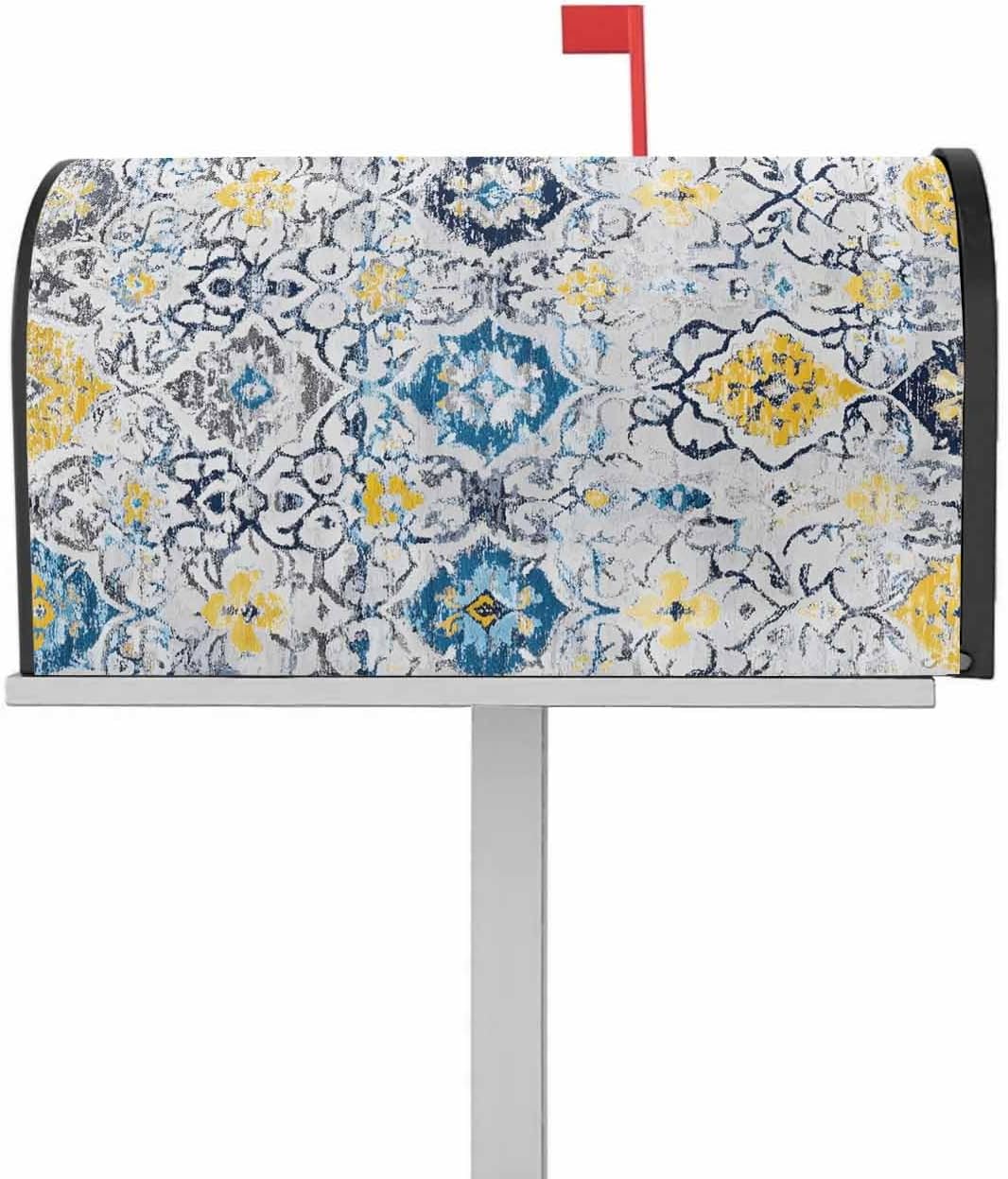 Vintage Ethnic Mailbox Covers Magnetic Standard Size,Morocco Boho Farmhouse Abstract Texture Decorative Post Letter Numbers Box Wrap Decoration Covers Small Accessories for Garden Yard Outdoor Décor