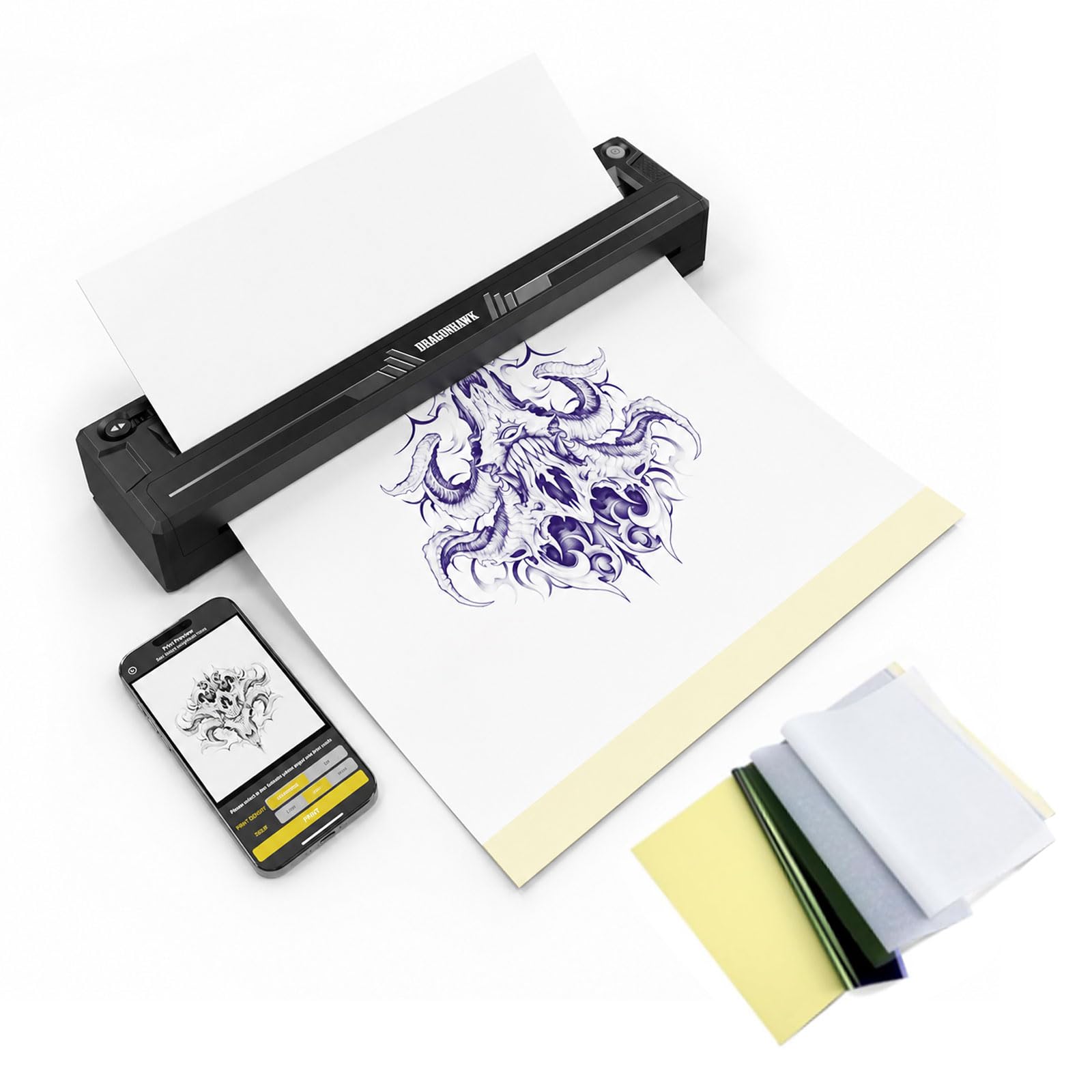 Dragonhawk A4 Stampante Termica Per Trasferelli Tatuaggi Senza Fili Portatile Compatibile Con Telefono Tablet PC Accessori Per Tatuatori Principianti e Professionisti