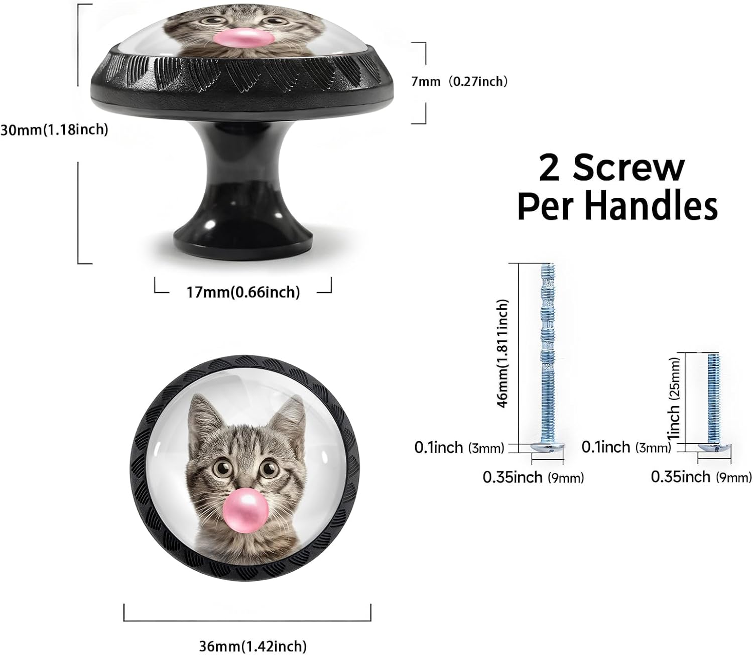 4 Pack Cute Cat Blowing Bubble Cabinet Knobs Round Drawer Pulls Black Dresser Knob Cupboard Door Handles Hardware for Kitchen Bathroom Cabinets