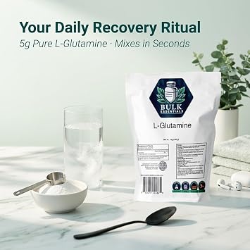 L-Glutamine Powder Supplement 5g Pure Amino Acid for Muscle Recovery, Gut Health & Immune Support Unflavored Fast Dissolving l glutamine for Women and Men GMO Free 100g