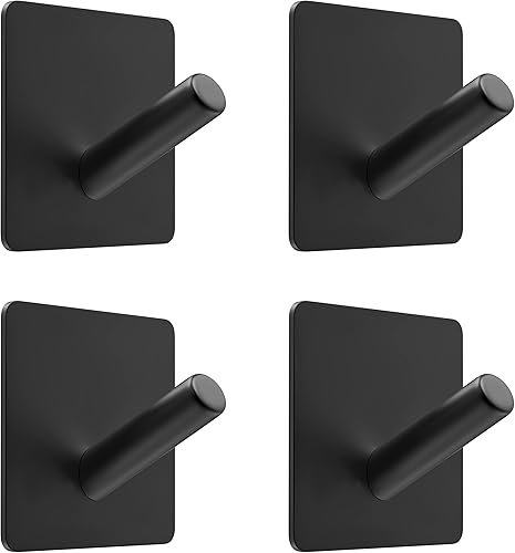 Miniatura 8 de Ganchos autoadhesivos para toallas de baño de níquel cepillado para montar en la puerta de baño, tiras fuertes de acero inoxidable SUS304 para negro