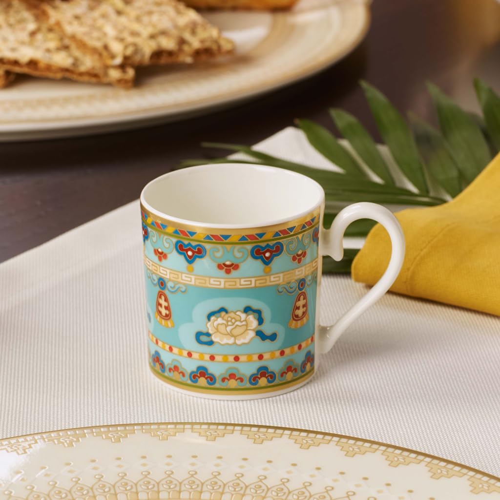 Villeroy & Boch Samarkand Aquamarin Espressotassen 6er Set, 50 ml, Mokkatassen mit orientalischem Dekor, Premium Bone Porcelain, Mehrfarbig/Blau