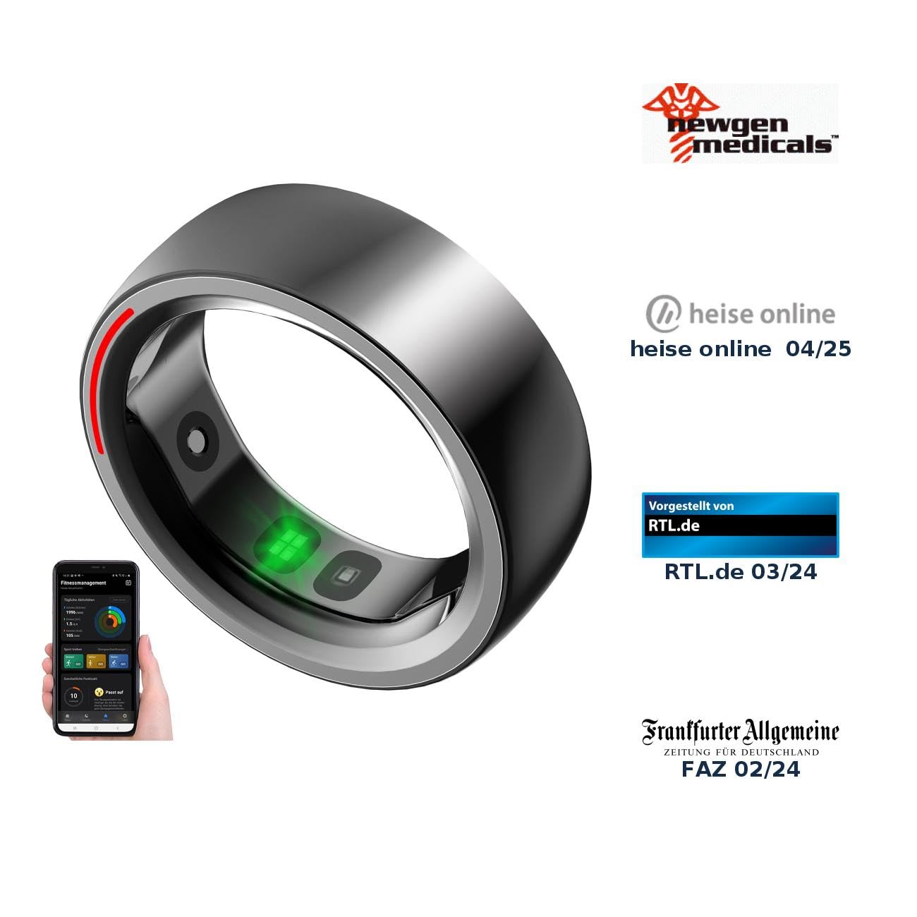 Bague connectée fitness coloris noir – Taille 11 (US) / 64-65 (FR) [Newgen Medicals]